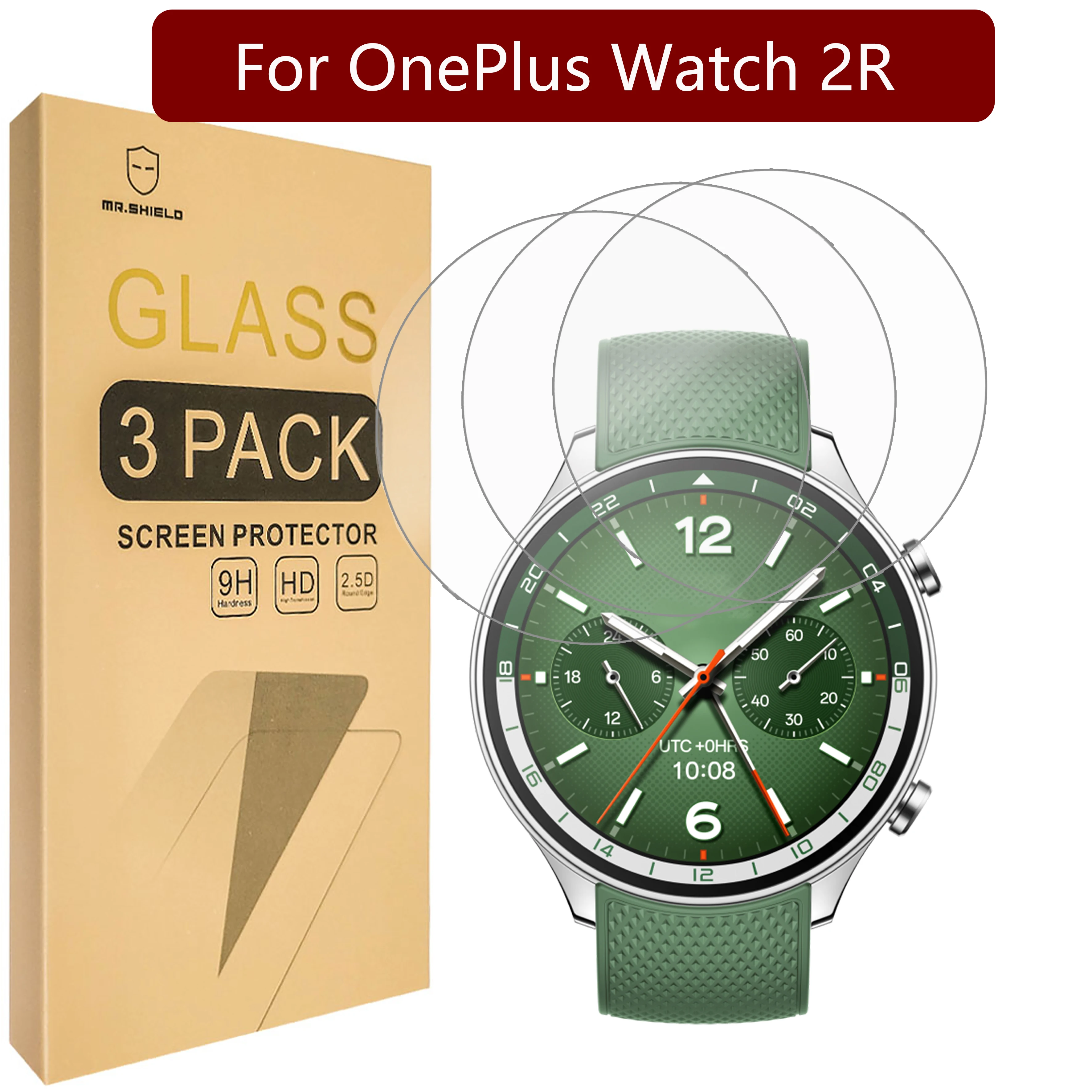 Mr.Shield Screen Protector compatible with OnePlus Watch 2R [Tempered Glass] [3-PACK] [Japan Glass with 9H Hardness]