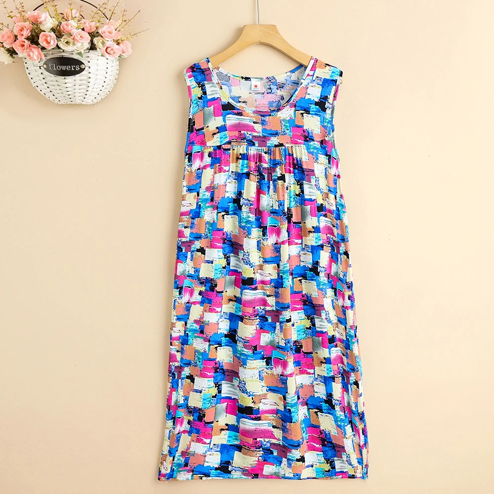 New Casual Fashion 2024 Summer Dresses For Women Print Dress O-neck Sleeveless Vintage Women Clothing