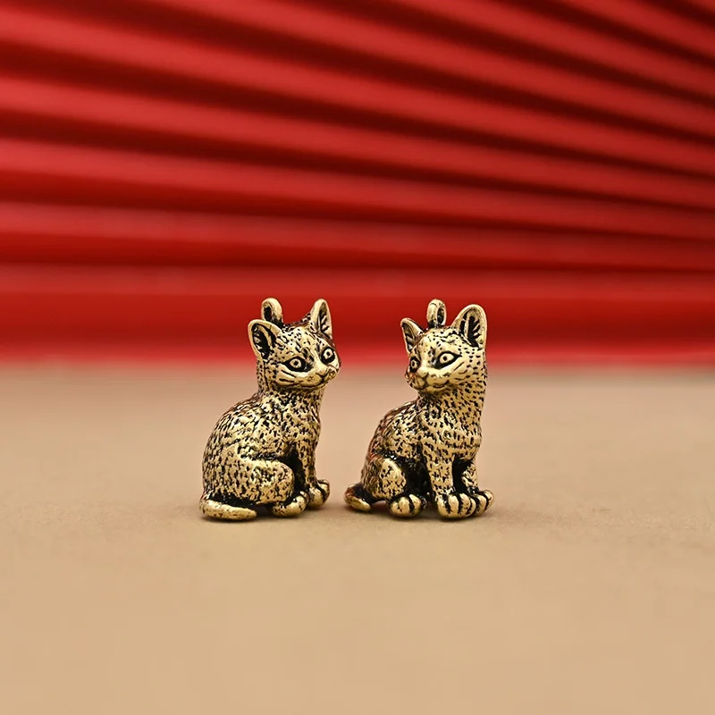 New Charms Brass Cute Cats DIY Keyring Figurines Miniatures Desktop Ornaments Classical Animal Key Chains Decors Accessories