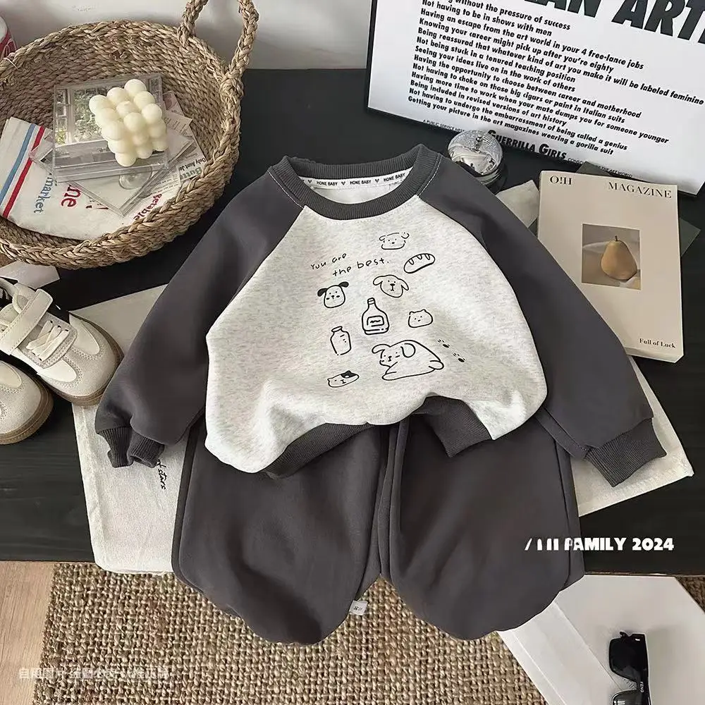 

Spring Autumn Children Long Sleeve Hoodie Pants Set Boys Girls Cute Cartoon Casual Sports Sweatpants Two-piece Set Clothes Gifts