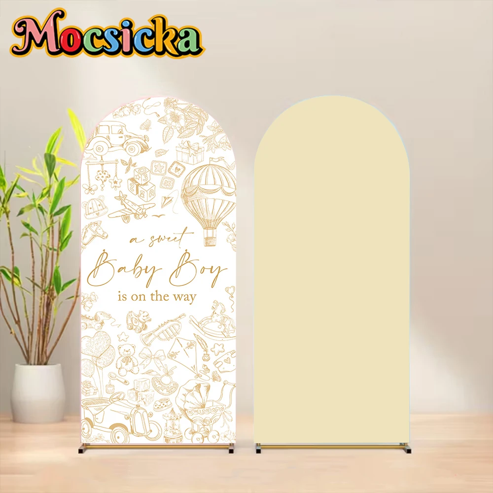 

Mocsicka Double-Sided Arch Backdrop Yellow Pattern Children Baby Shower Boy Birthday Party Arched Covers Background Studio Props