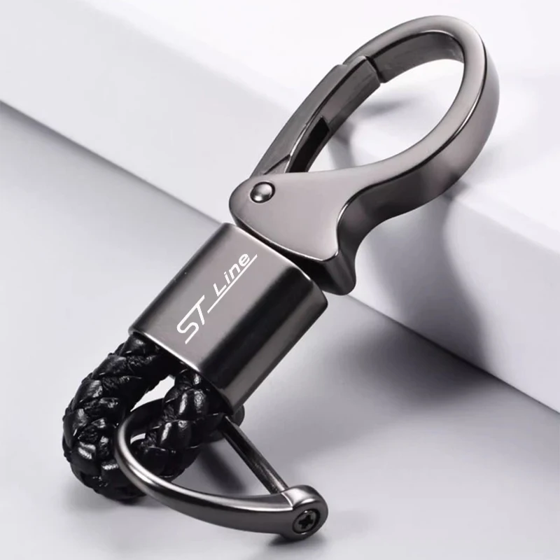 Leather Rope Car Keychain Key Rings Horseshoe Buckle Keyring For Ford ST Line Fiesta Focus Mondeo Edge Kuga Car Accessories