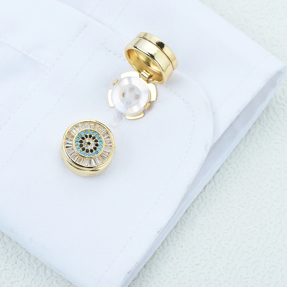 ICEYY Micro Pave Zircon Lucky Evil Eye Button Cover or Cufflinks for Mens or Womens Shirt,  Accessories Clothing Buttons