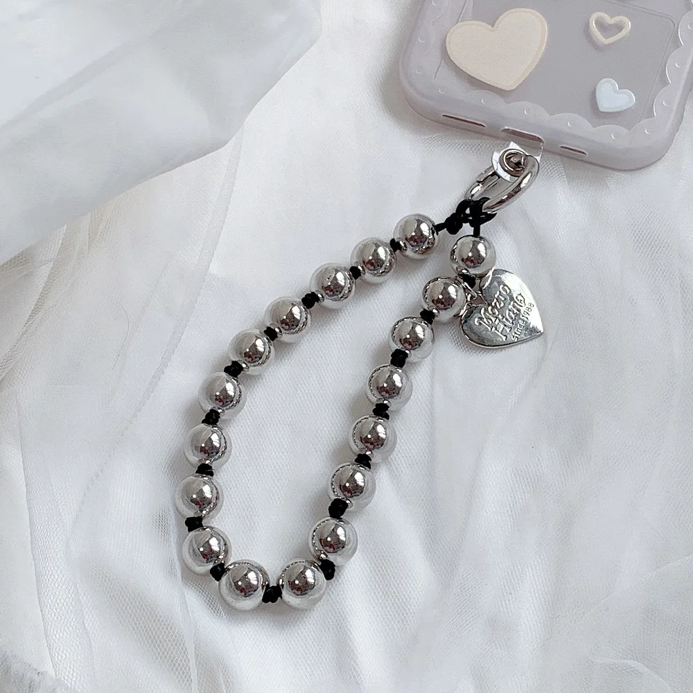 Korean Cute Love Heart Beaded Colorful Sweet Phone Bracelet For iPhone Women Accessories Anti-Lost Chain Lanyard Hanging Cord