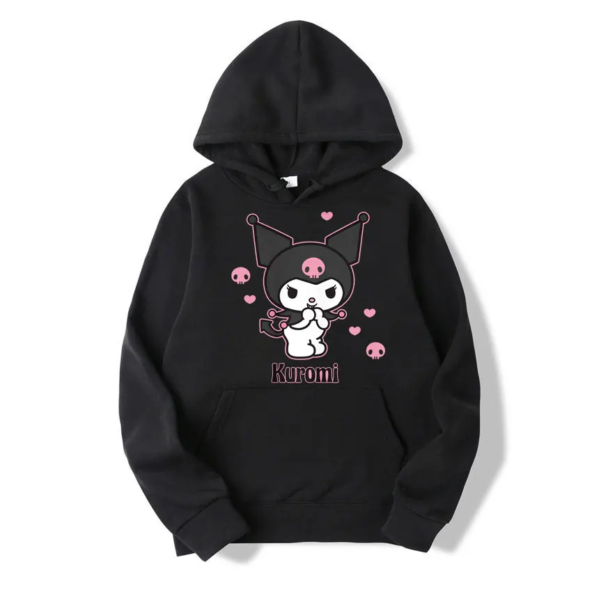 Sanrio Kuromi Anime Hearts & Skulls Unisex Hoodie Cartoon Fashion Couple Oversized Sweatshirt Tops Spring Autumn Pullover