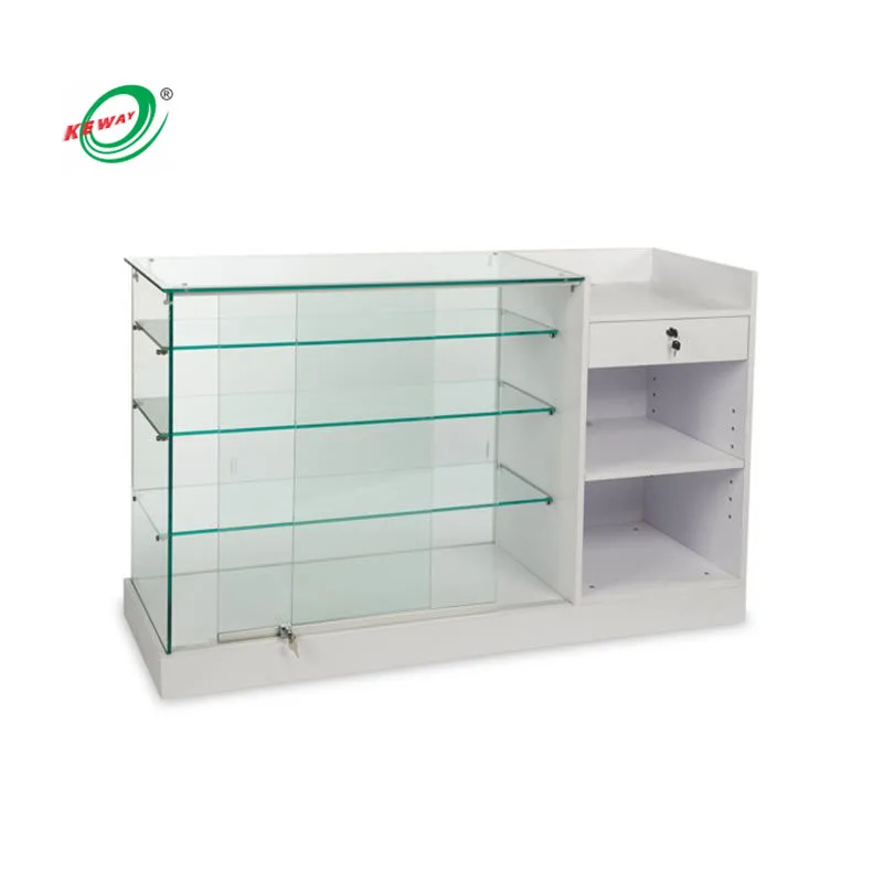 

custom.KEWAY Frameless Full Glass Cabinet Checkout Counter Reception Desk Shop Glass Display with Cash Counter