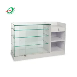 custom.KEWAY Frameless Full Glass Cabinet Checkout Counter Reception Desk Shop Glass Display with Cash Counter