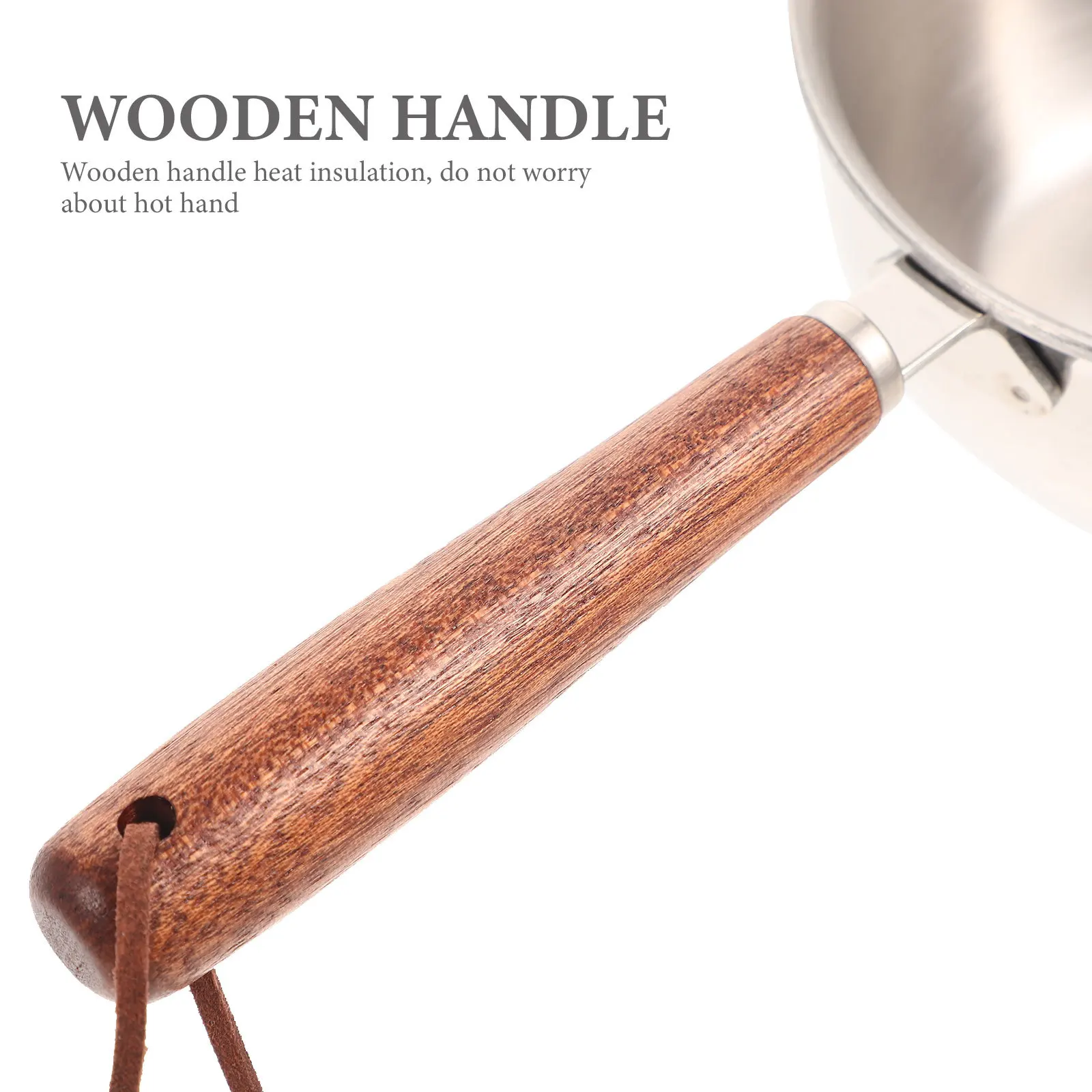 

Milk Pot With Wood Handle Multi-Use Stainless Steel Saucepan For Gas Induction Oil Pouring Port Boiling Soup Steaming