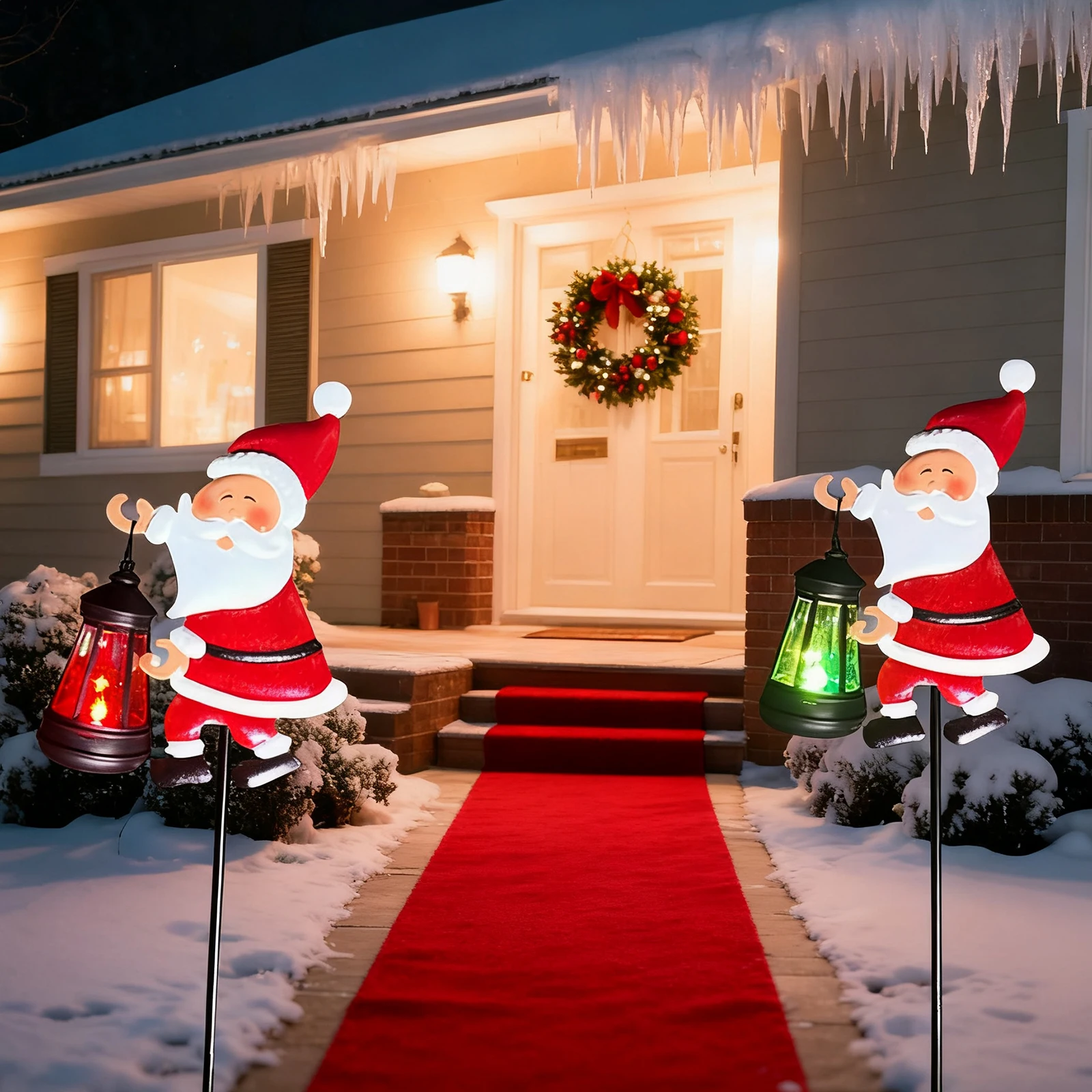 

Рождественские солнечные чайники Санта-Клауса, водонепроницаемые подвесные фонари на солнечной энергии с 2 цветами для патио, дорожки, двора, праздничные подарки