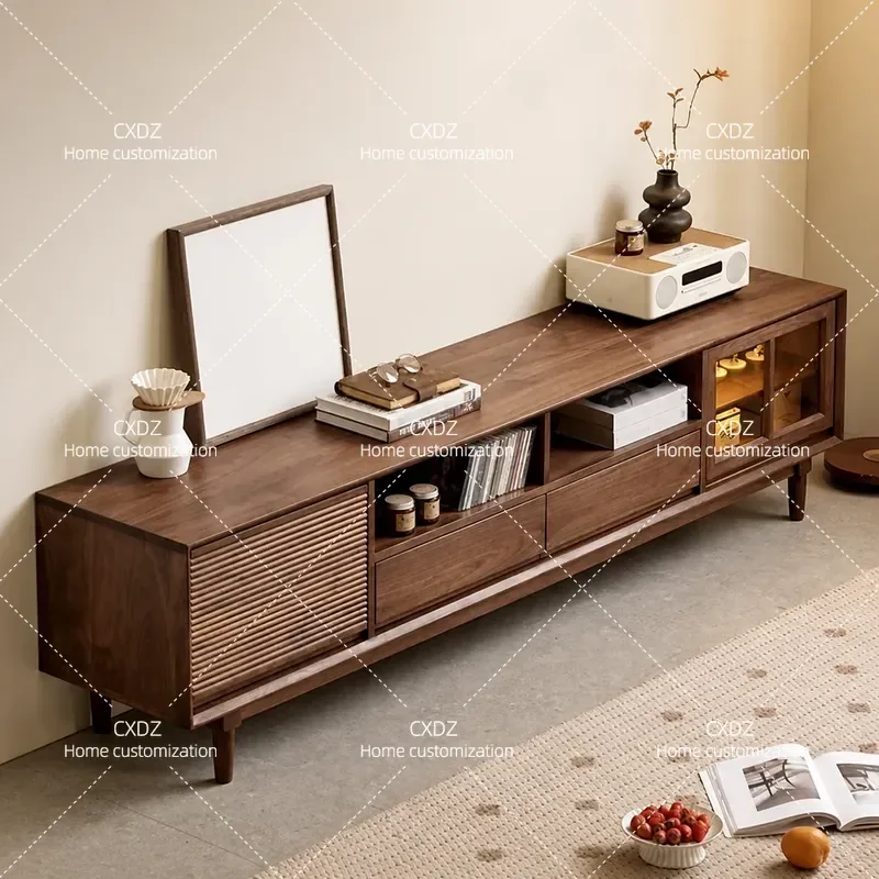 North American Black Walnut TV Cabinet Nordic All Solid Wood Storage Cabinet Household Multi Functional Floor Cabinet
