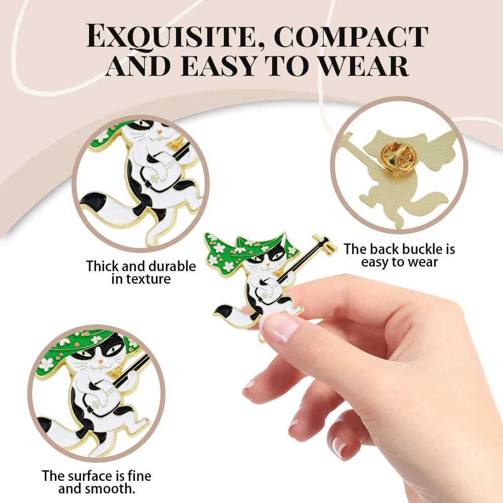 Cat brooch playing musical instruments, cute and funny cartoon animal badges, clothing backpacks, decorative giftsE-23-2-1