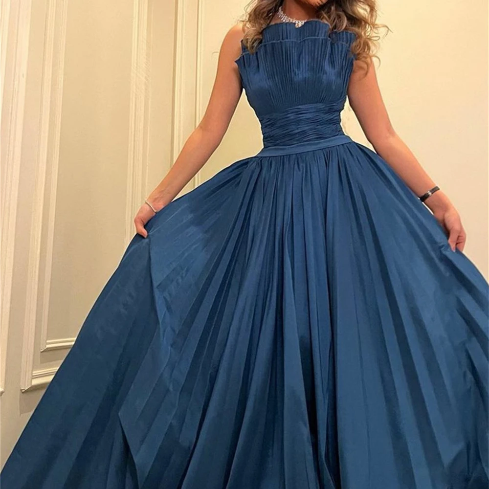 

Elegant Long Taffeta Scalloped Evening Dresses 2024 Charming Muslim A-Line Floor-Length Prom Dress Gown Vestidos De Novia 2024