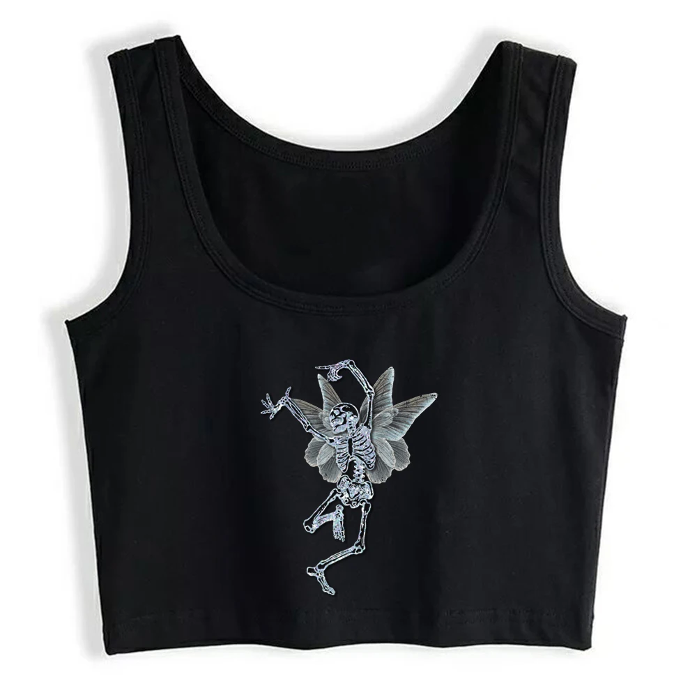 Dancing Skull Graphic Dancer's Soul Design Sexy Slim Fit Crop Top Personalized Funny Training Tank Tops Girl's Gothic Camisole