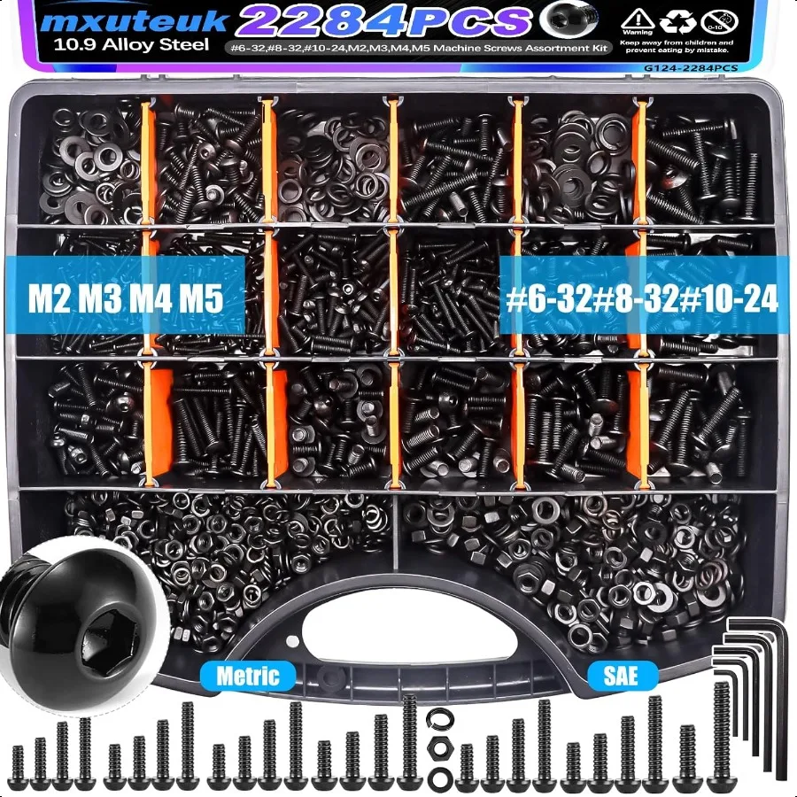 

hine Screws Assortment Kits6328321024 M2 M4 M5 SAE Metric Screws Assortment Kits 10.9 Alloy Steel Hex Socket Button Head Nuts a