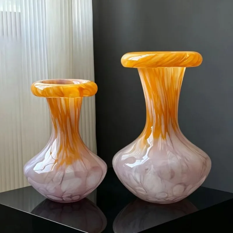 Simple and fine mouth advanced sense glazed vase flower arrangement small fresh flower device living room desktop decoration hou