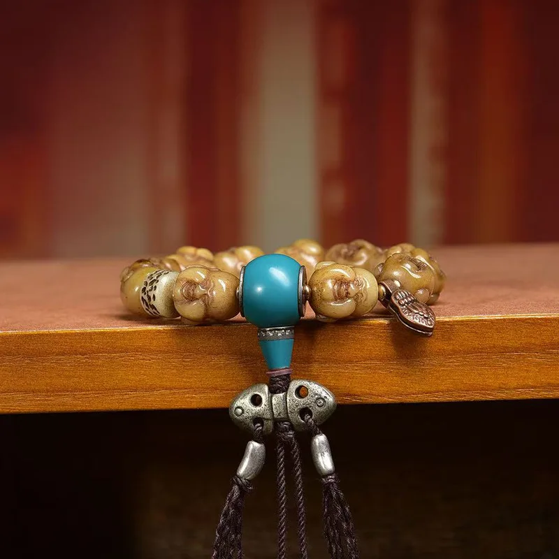 Backflow Bone Carving Maitreya Buddha Single-Wrap Bracelet Tibetan Crafts Feeder Bird'S Eye Bodhi Copper Clip Accessories