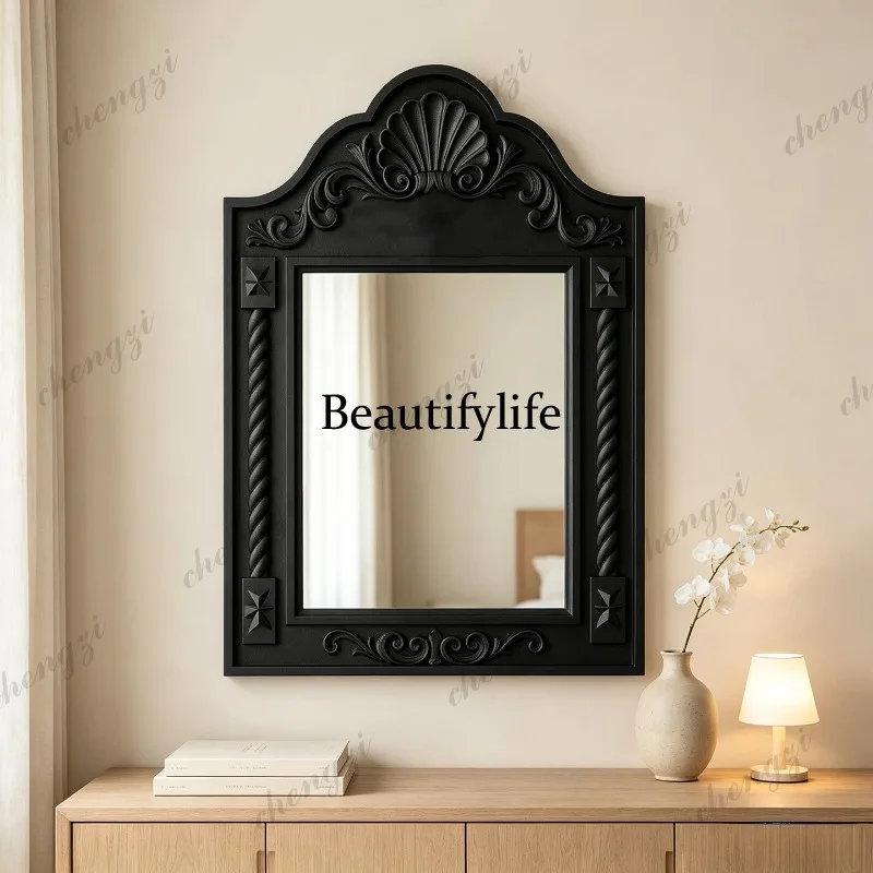 French retro style vanity vanity mirror carved bathroom mirror living room fireplace decorative mirror