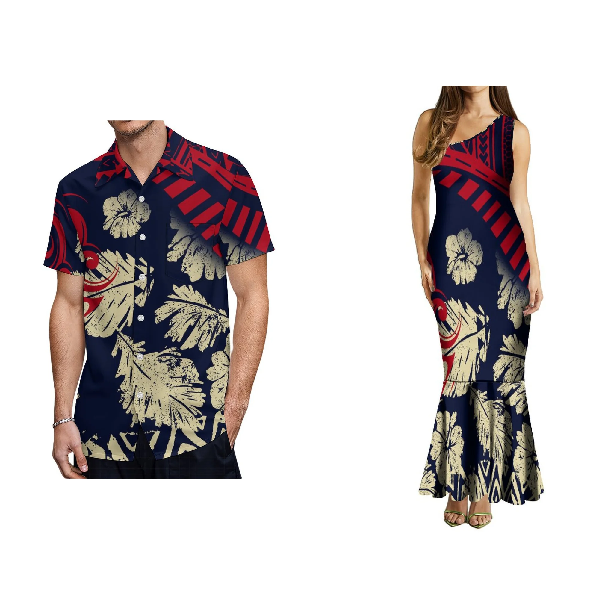 女性用ノースリーブロングドレス,マーメイドスタイル,フィッシュテール,斜めの肩,トンガ,ポリネシアの部族プリント,エレガント,カスタマイズ,1moq