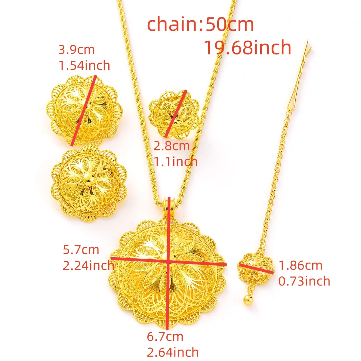 Ensemble de bijoux de luxe éthiopiens 4 pièces, ensemble de bague, boucles d'oreilles, collier, chaîne de tête en forme de fleur, cadeau de mariage ou de fiançailles africain érythréen