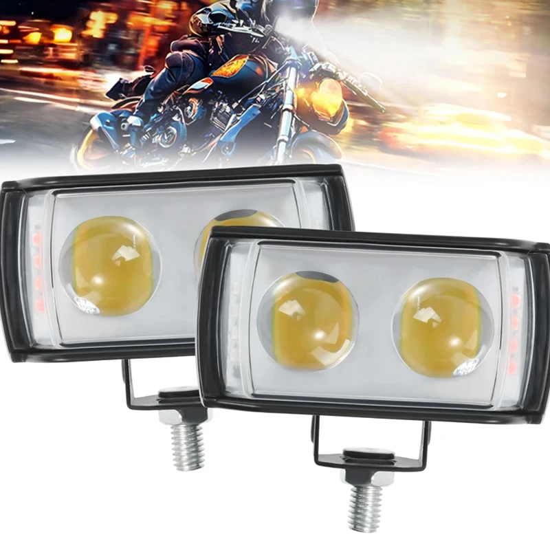 

Motorcycle LED Spotlight 2 Lens flasher Work Light Mini Driving Fog Lamp High Low Beam Headlight motorcycle accessories