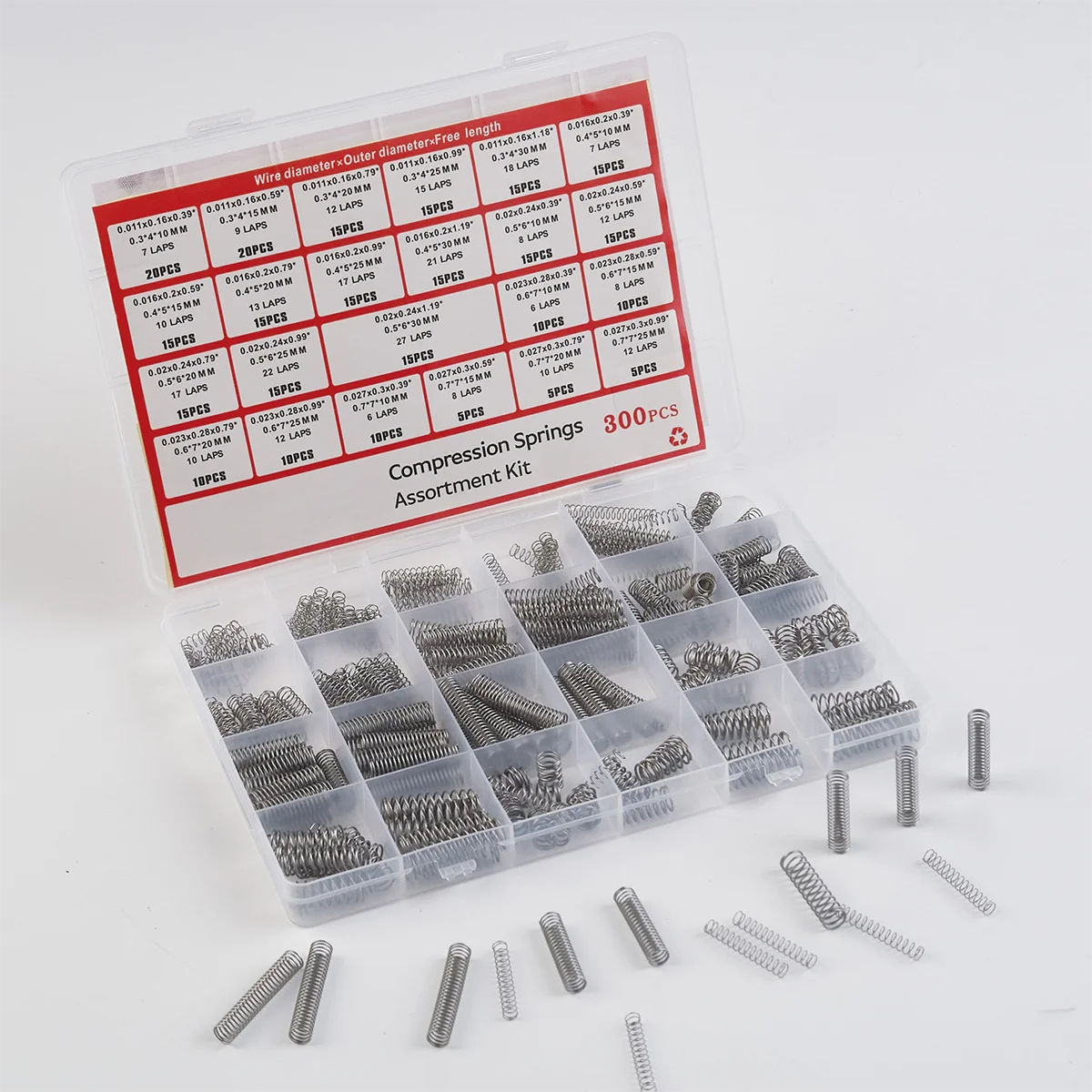 

10-30mm Length Compression Spring Assortment Kit,300Pcs 23 Sizes,304 Stainless Steel Small Spring Mechanical Mini Springs
