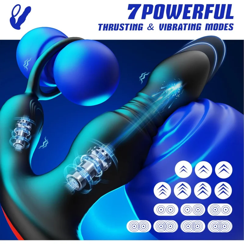 BEISAR-vibrador masajeador de próstata, vibración de empuje, 7 modos con tapón de anillo para pene, juguete sexual, masajeador de punto P, juguete sexual masculino