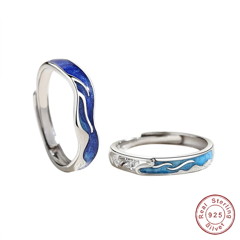 

Женское регулируемое кольцо из серебра 100% пробы, с синей эмалью