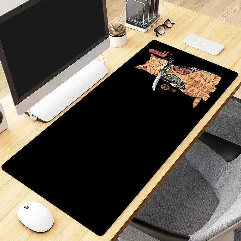 Cute Kitten Mouse Pad Cat Warrior Large Computer Office Game Table Mats XXL Rubber Anti-slip Gaming Keyboard Mat Long Desk Pads