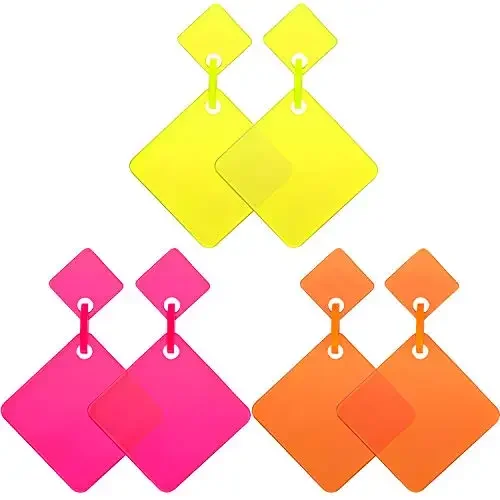 3 Pairs 80's Neon Earrings Retro Earrings 80s Square Drop Dangle Earrings for Women Girls Cosplay Party Accessory (Color Set 1)