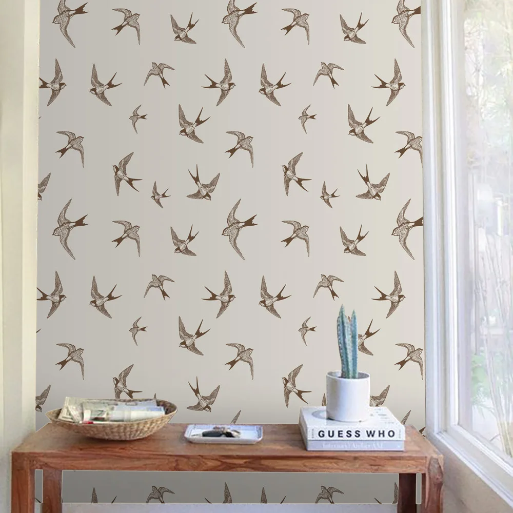 Light Creamy Wallpaper Swallow Bird Waterproof Self-Adhesive Contact Paper for Bedroom Closet Drawer Dresser Home Decor