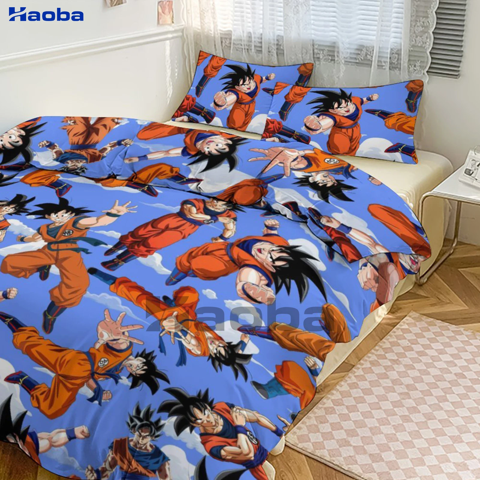 D-ragon Ball Goku Three Piece Bedding Set Children or Adults for Beds Quilt Covers Birthday Gifts for Women Men