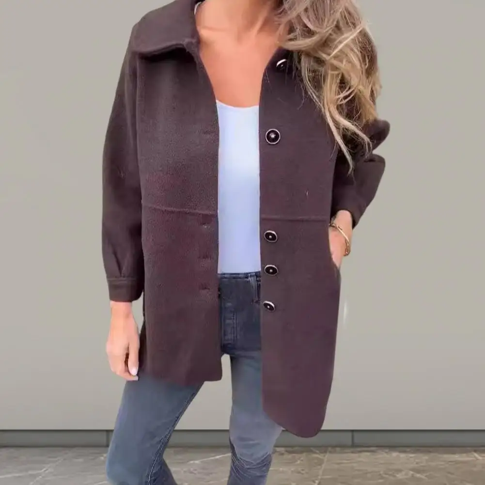 Abrigo de lana de estilo Simple para mujer, chaqueta de un solo pecho con solapa, informal, para Otoño e Invierno