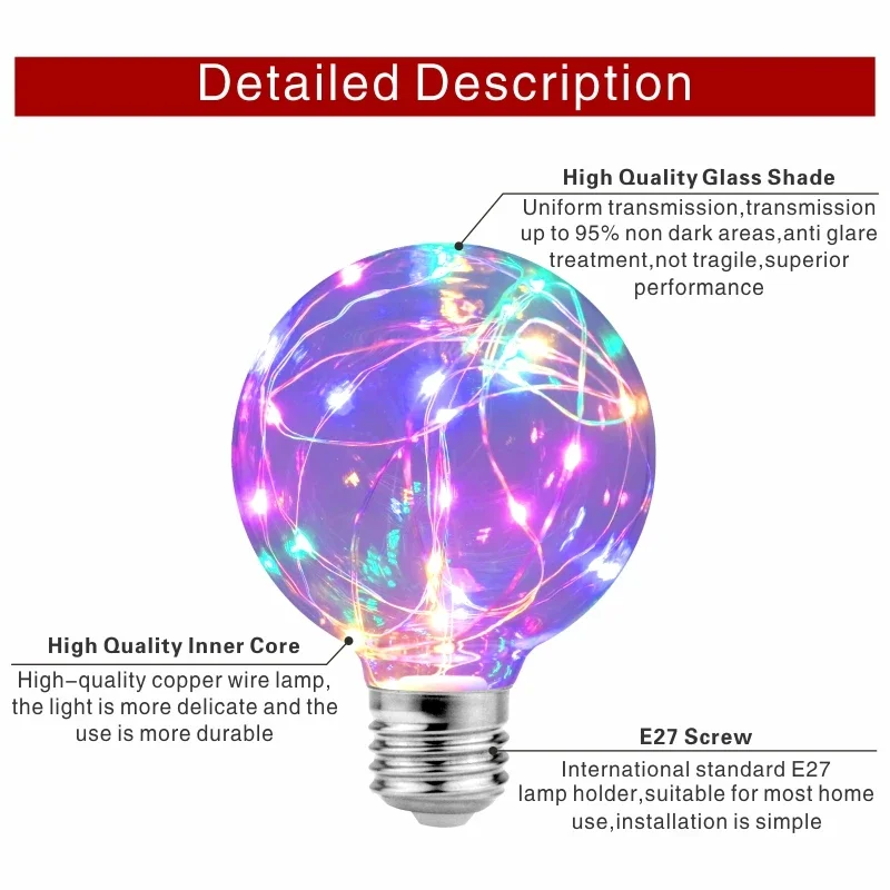 LED Edison String หลอดไฟ E27 110V 220V G95สีสัน RGB ทองแดงหลอดไฟ Home Decor วันหยุดโคมไฟกลางคืน