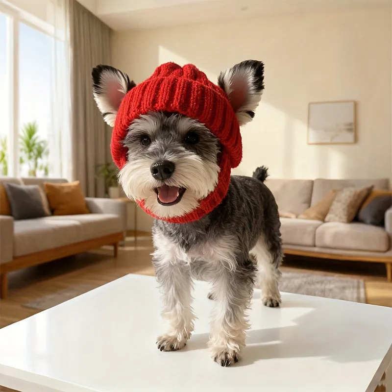 

Dog Winter Red Knitted Hat Small Medium-sized Dogs' Christmas Winter Pet Headwear Christmas Gift Pet Supplies Dog Accessories