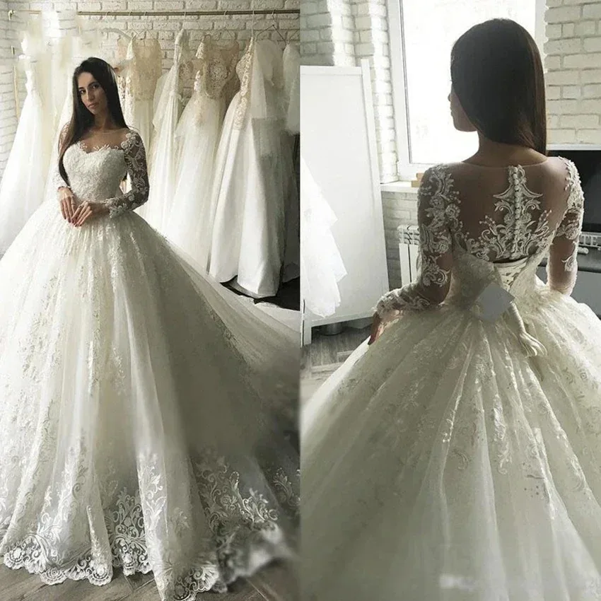 فستان زفاف مخصص للسيدات بأكمام طويلة مزين بالدانتيل فساتين زفاف مقاس كبير من Vestidos De Noiva #1