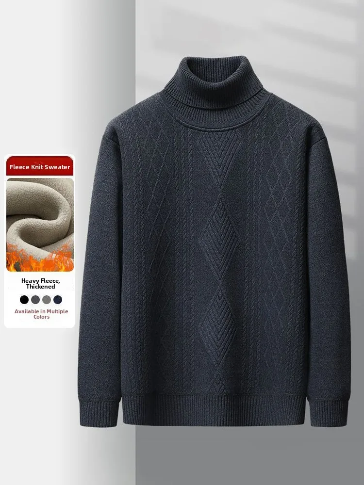 

Thiened Fce Lined High Collar Knitted Sweater Men's Floral Embroidery Warm Casual Sle Polyester Fiber Long Sve Top