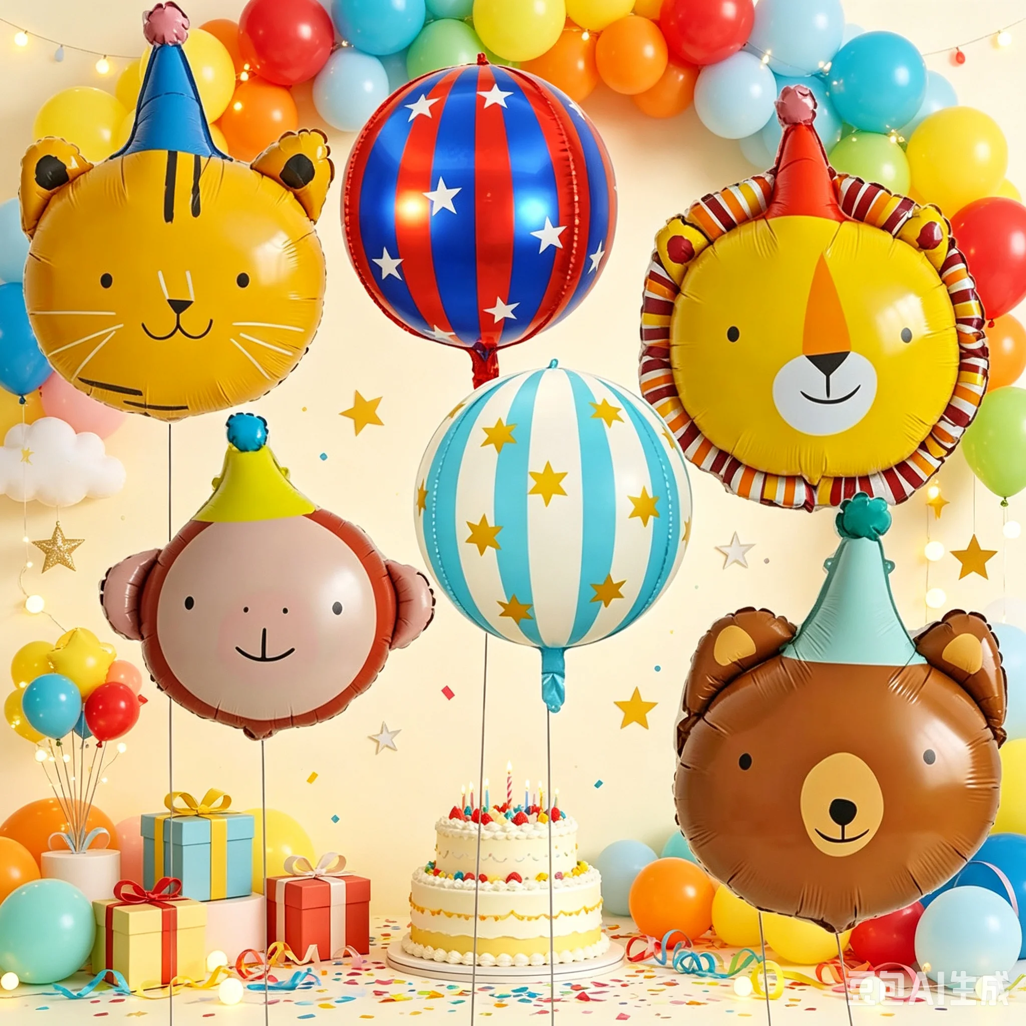 Ballons en aluminium à thème animal de dessin animé, 6 pièces, jolis ballons en forme de tête d'animal de la jungle, décoration de fête d'anniversaire pour enfants, fournitures de fête de noël