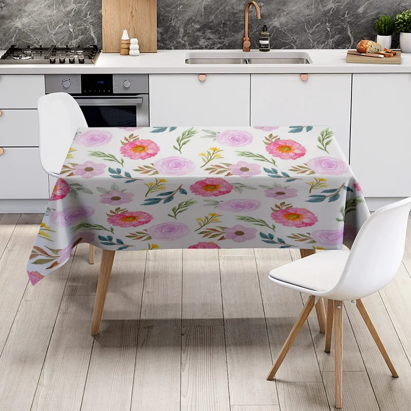 Tovaglia con stampa floreale Tovaglia decorativa verde fiori rosa per sala da pranzo