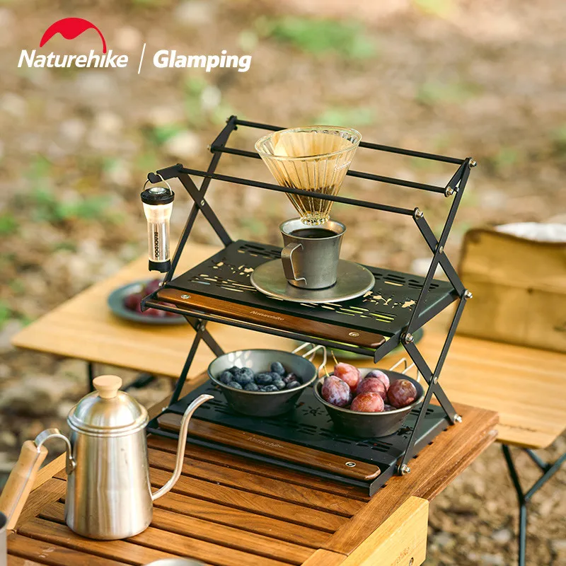 Naturehike Outdoor Folding Stainless Steel 2 Layer Desktop Shelf Camping Picnic Hiking Fruit Kitchen Tableware Storage Rack