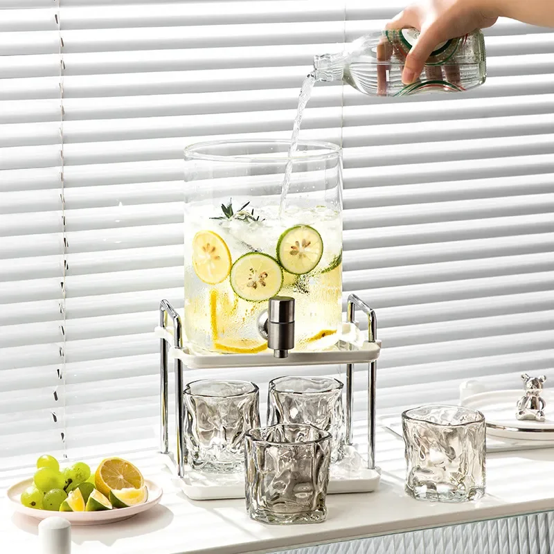Nordic Style Glass Cold Brew Kettle with Tap Large Capacity Beverage Dispenser for Fruit Tea Juice Water Pitcher Home Kitchen