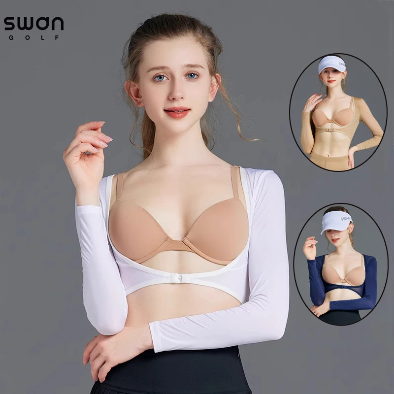 

SG Women Golf Sunscreen Sports Shawl Ice Silk Long Sleeve Crop Tops Ladies Outdoor Arm Sleeve Underwear Anti-UV Golf T-shirt