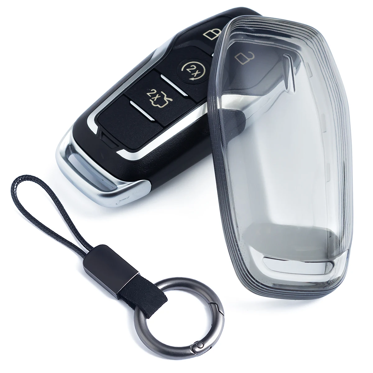 Funda delgada para llave de coche, llavero para Ford F150 Fusion Explorer Mustang Edge Mondeo Lincoln MKC MKX MKZ, negro transparente