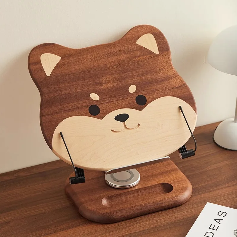 

Shiba Inu Walnut Reading Stand for Students Portable Bookstand for IPad Tablet Notebook Rotatable Stand for Reading and Studying