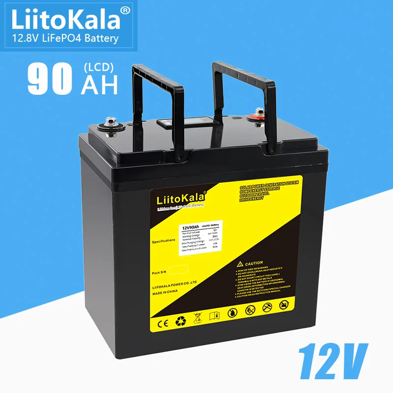 LiitoKala 12.8V 90Ah Lifepo4 Battery Pack Lithium Iron Phosphate Deep Cycle Batteries for boat motor inverter EU US Tax Fre