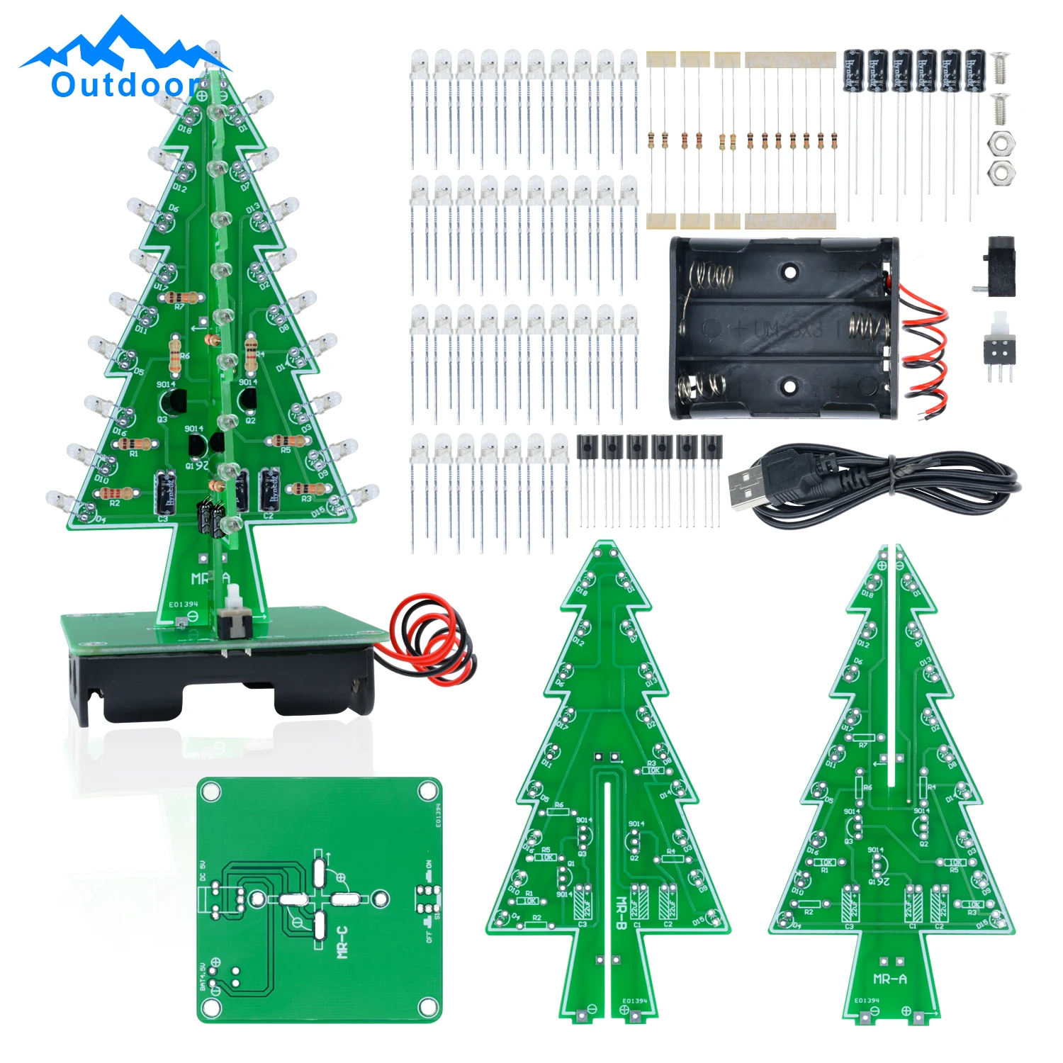 Christmas Trees Luminous Tube Module LED Circuit 7 Color Flashing Light-Emitting Module Electronic Learning Kit Holiday Decor