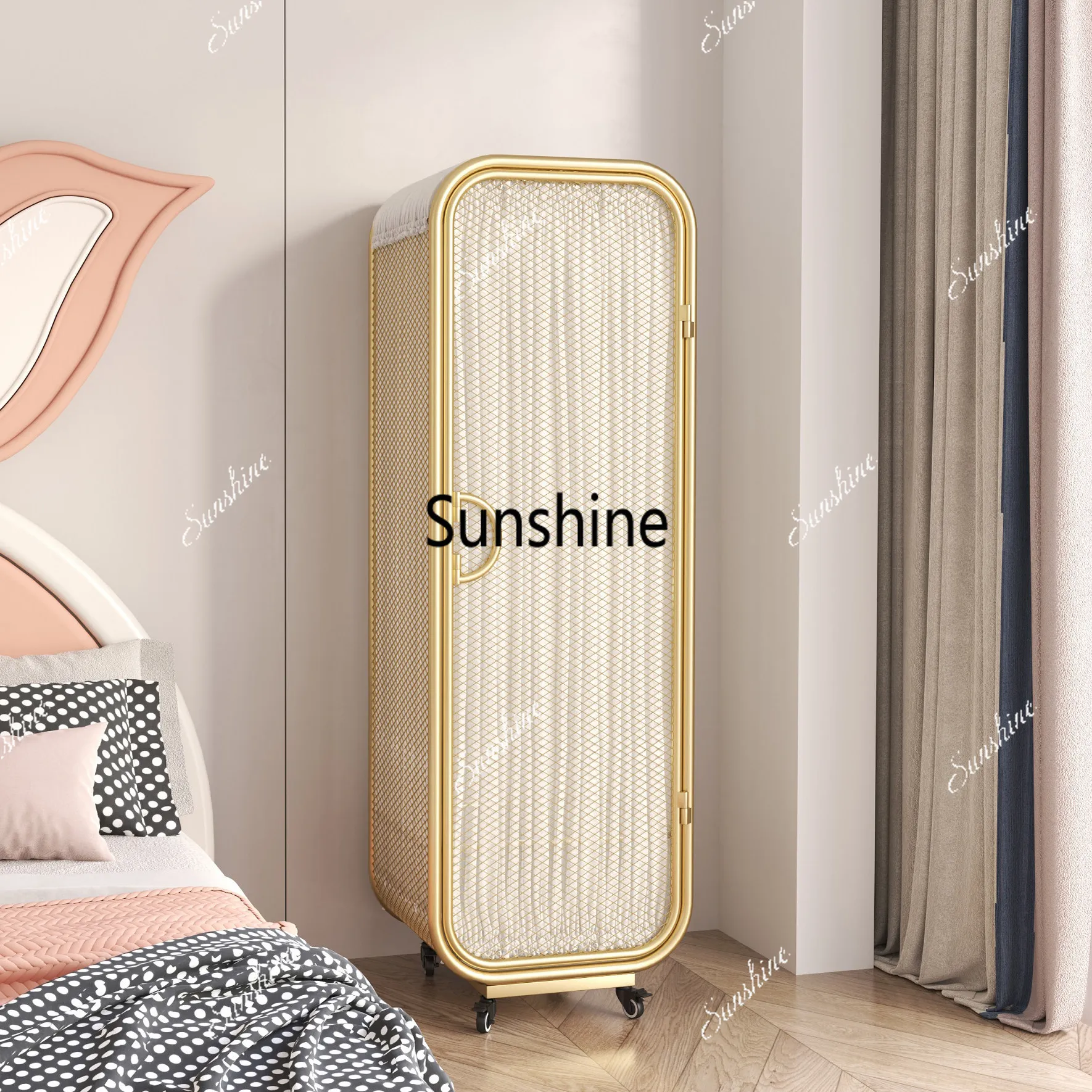 

Bedroom dormitory beauty salon small apartment narrow short with wheel hanging storage wardrobe