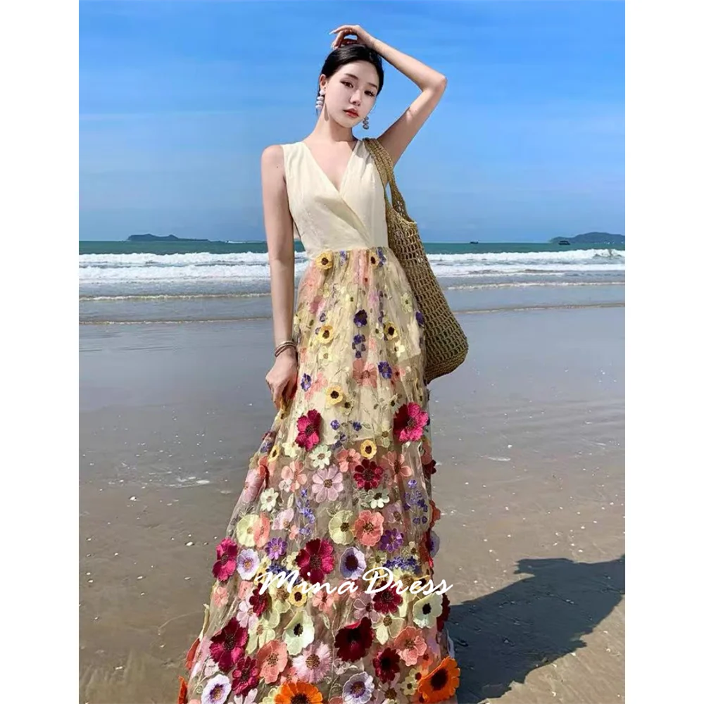 

Mina Flowers Luxurious Women's Evening Dresses Women Elegant Party Dresses Woman Customized Backless Sleeveless V-neck Vacation