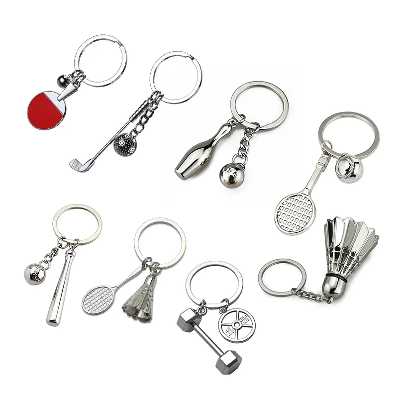 

Keychain Silver Aluminum Alloy Creative Simulation Three-dimensional Badminton Keychain Tennis Racket Sports Keychain Pendant