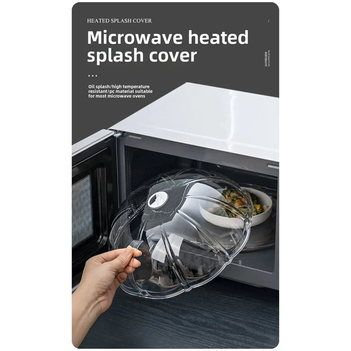 Transparent Microwave Splash Guard Food Warming Cover with Steam Vents and Handles Protective Cover for Microwave Oven