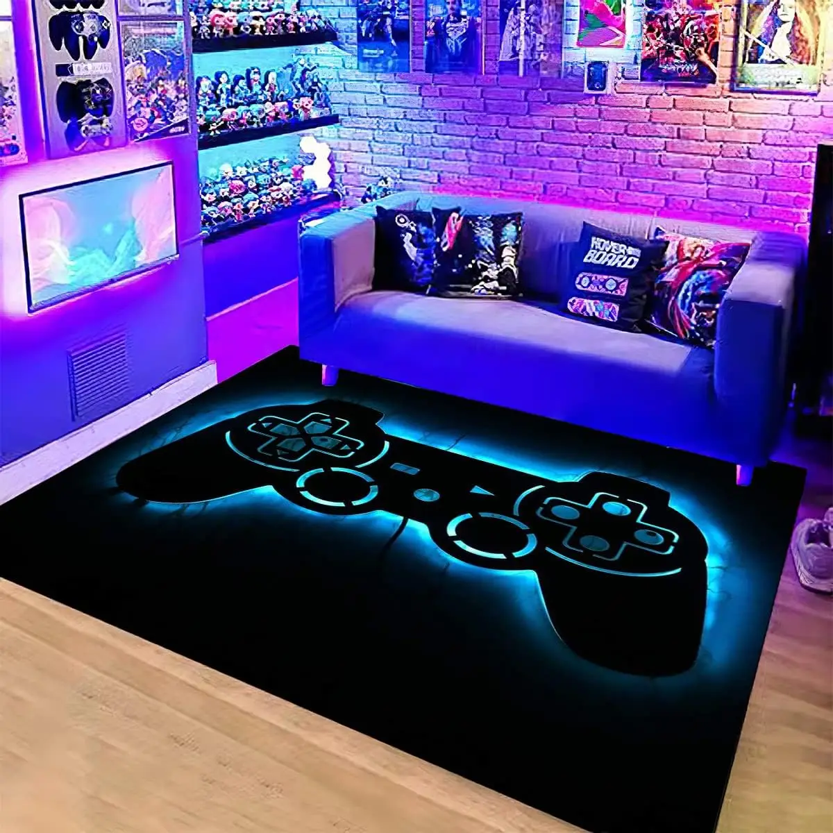 Gamer Controller Door Mat, Neon Gamepad Floor Rug, Esports Room Decor Carpet, Cool Tech Gift for Boys Men Bedroom Living Room